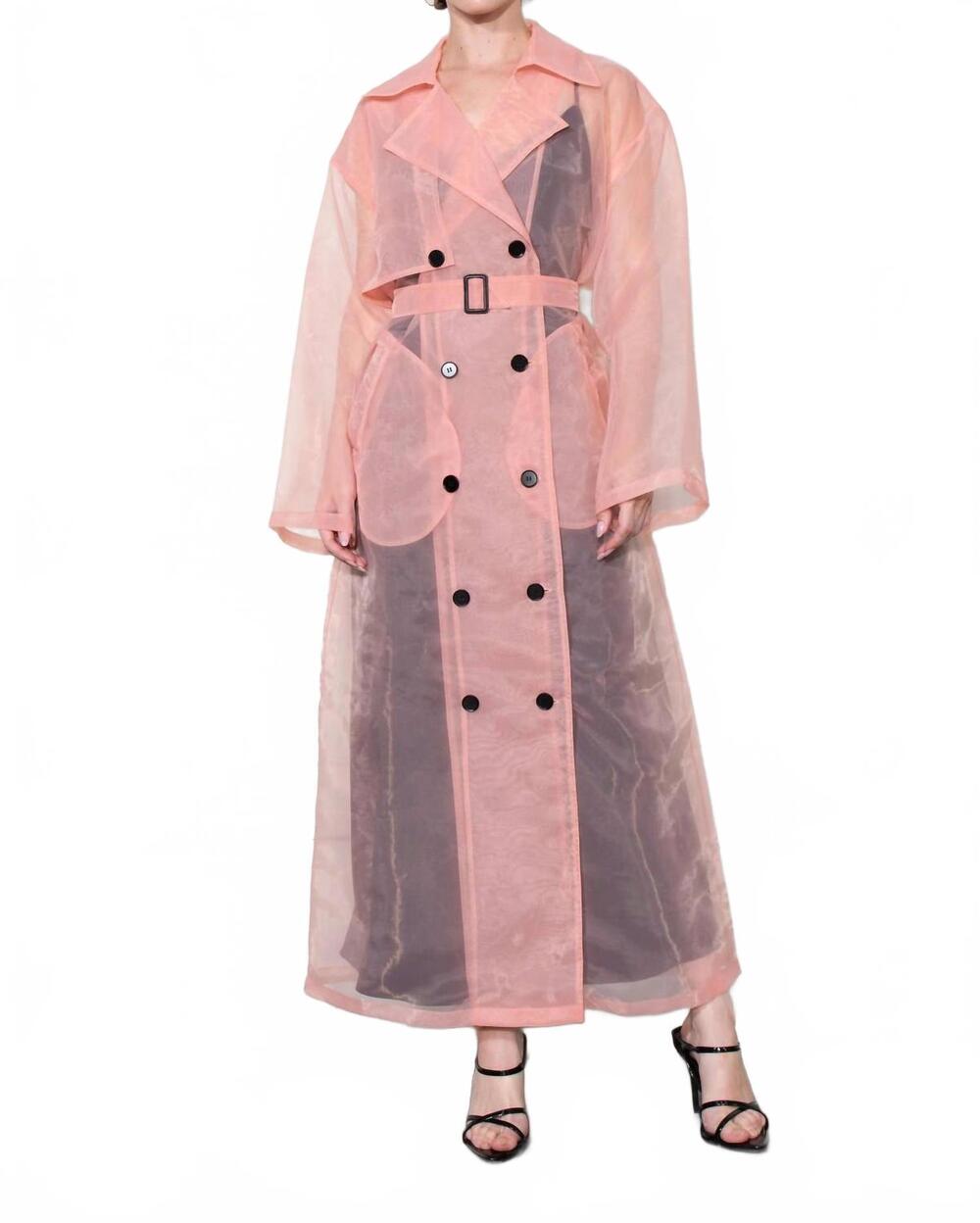 NEW YAZ raina sheer belted trench coat in pink